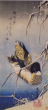 Utagawa Hiroshige Painting - Cañas en la nieve con un pato salvaje Utagawa Hiroshige Ukiyoe